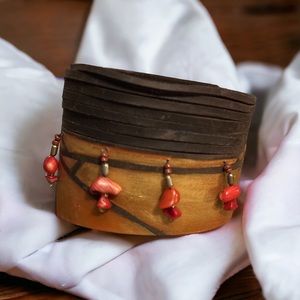 Vintage wide leather tribal bracelet